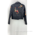 Women's Black Pu Embroidery Jacket